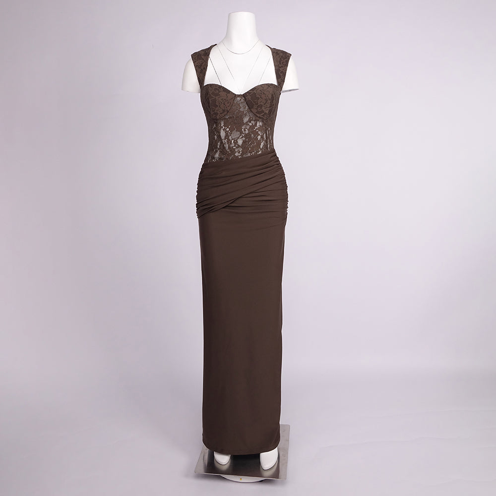 BRIANA BROWN LACE MAXI DRESS FOR WOMEN