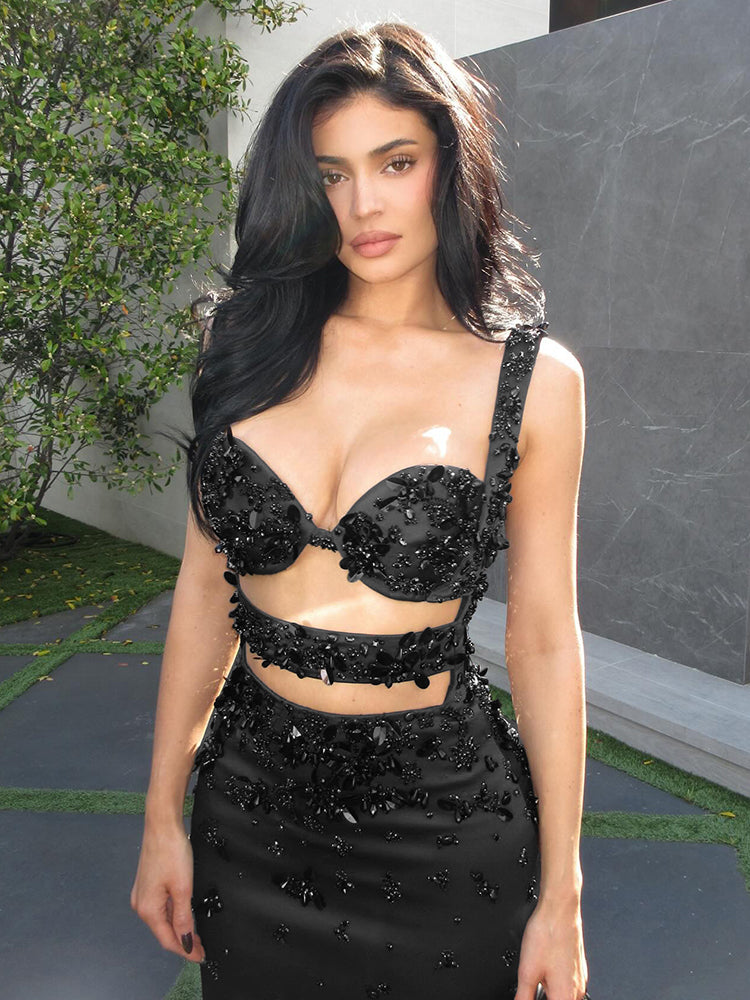 BIANCA BLACK SEQUINS MAXI DRESS