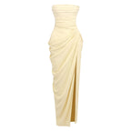 CORAL YELLOW STRAPLESS MAXI DRESS