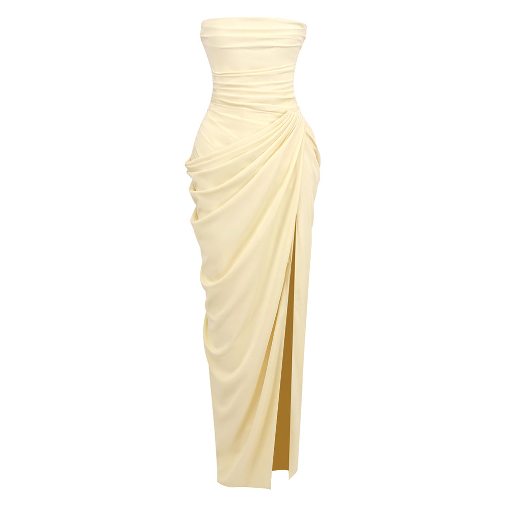 CORAL YELLOW STRAPLESS MAXI DRESS