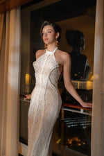 Charger l&#39;image dans la galerie, SHANTA WHITE LACE HALTER DRESS
