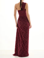 ELENI VINTAGE BROWN ONE SHOULDER LACE MAXI DRESS