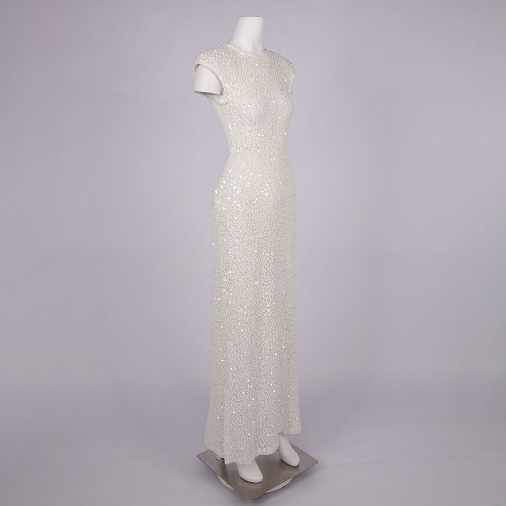 DANIELLE WHITE SEQUIN BACKLESS MAXI DRESS