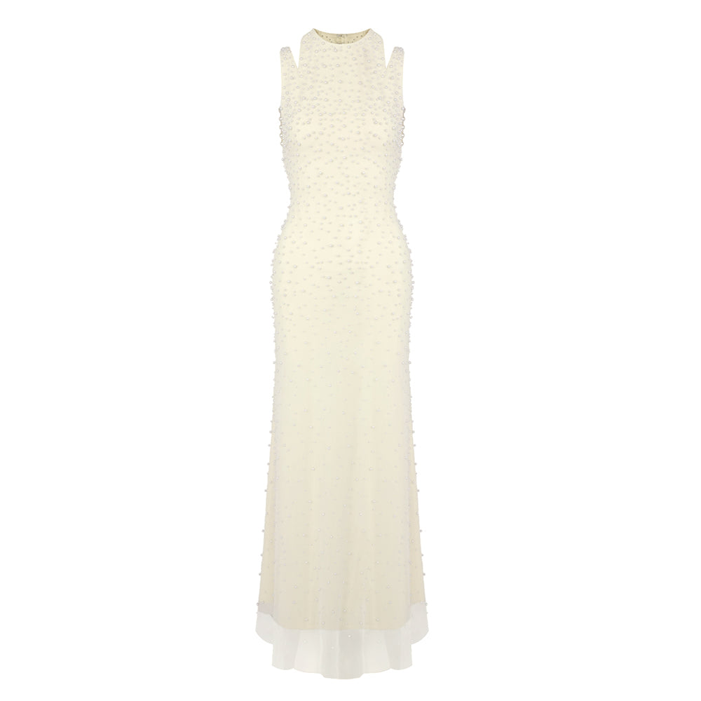 AYANNA SEXY PEARL MESH MAXI DRESS