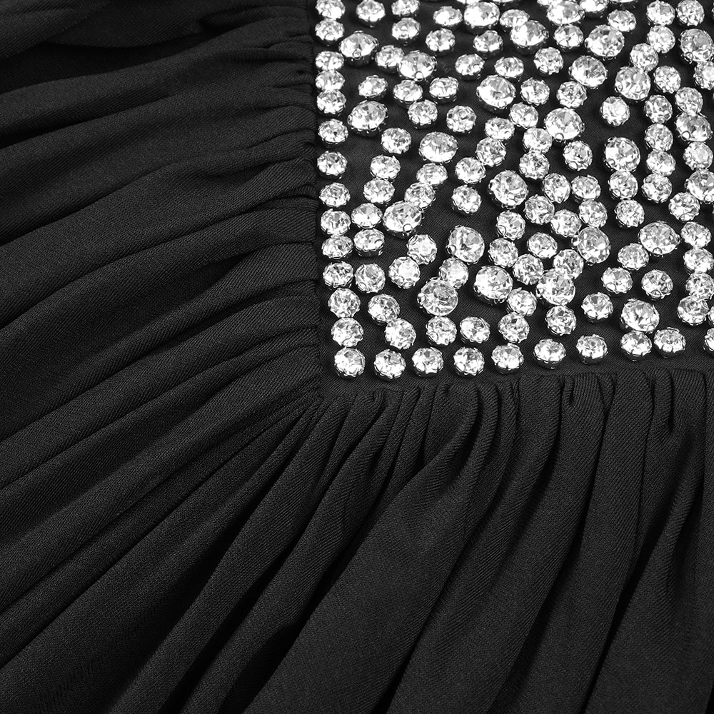 VINNA BLACK HIGH NECK CRYSTAL MAXI DRESS