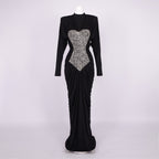 VINNA BLACK HIGH NECK CRYSTAL MAXI DRESS