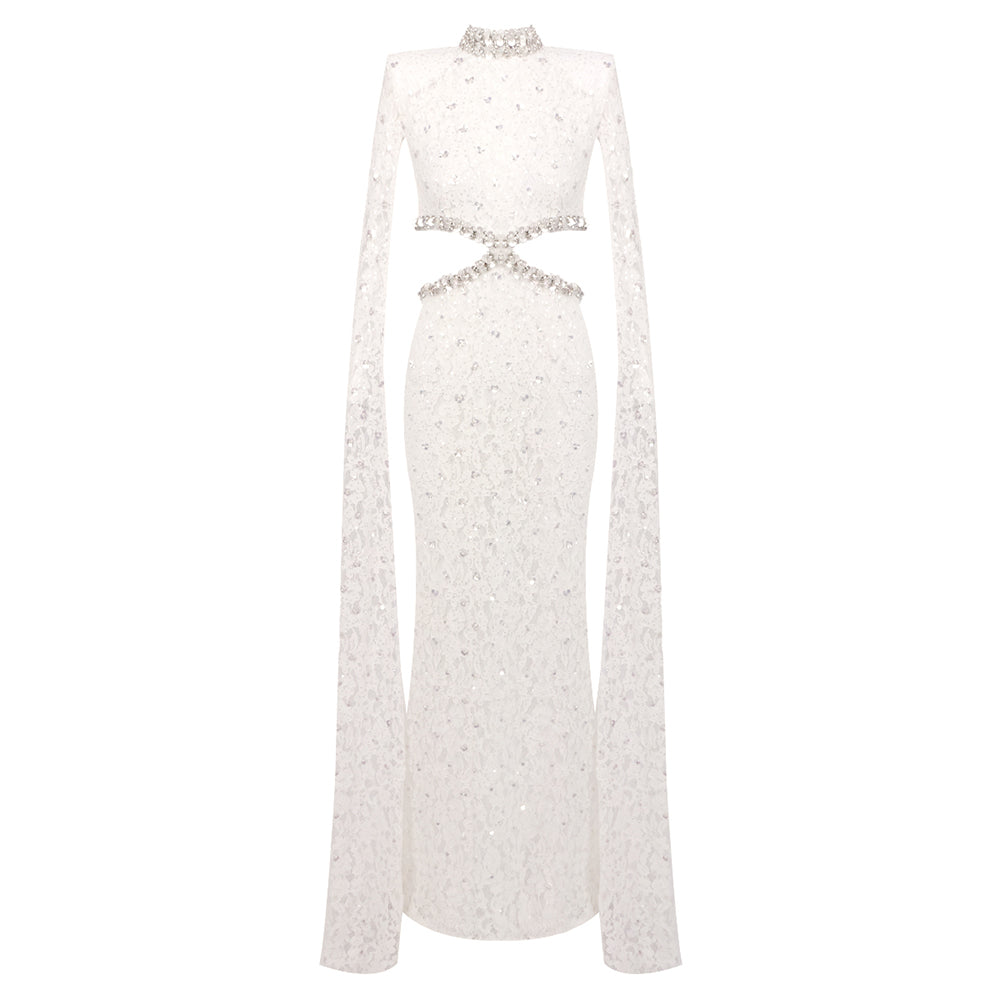 STELLA WHITE LACE EVENING MAXI DRESS