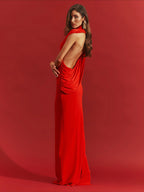 NADA RED BIG OPEN BACK MAXI DRESS