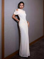 SHARON ELEGANT WHITE DRAPED MAXI DRESS