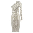 LILAH SILVER SEQUIN ONE SHOULDER DRESS